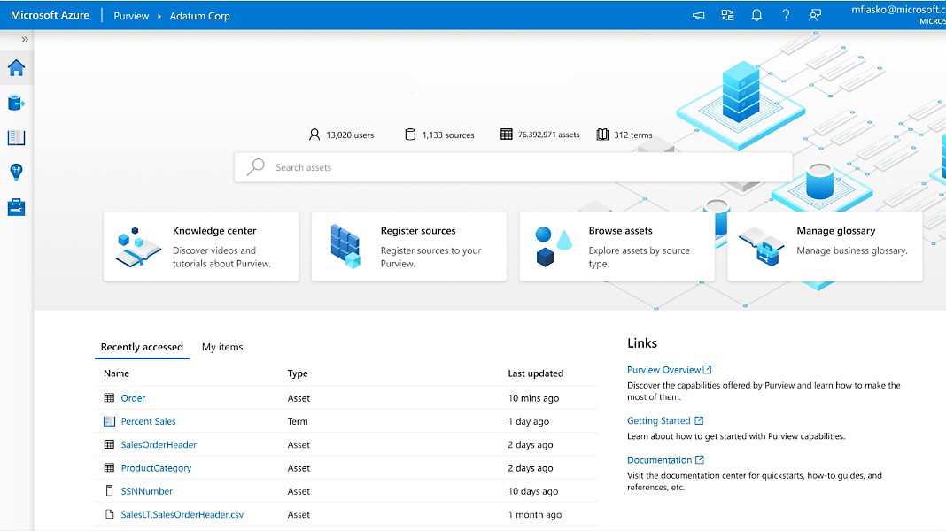 Домашняя страница Microsoft Purview.