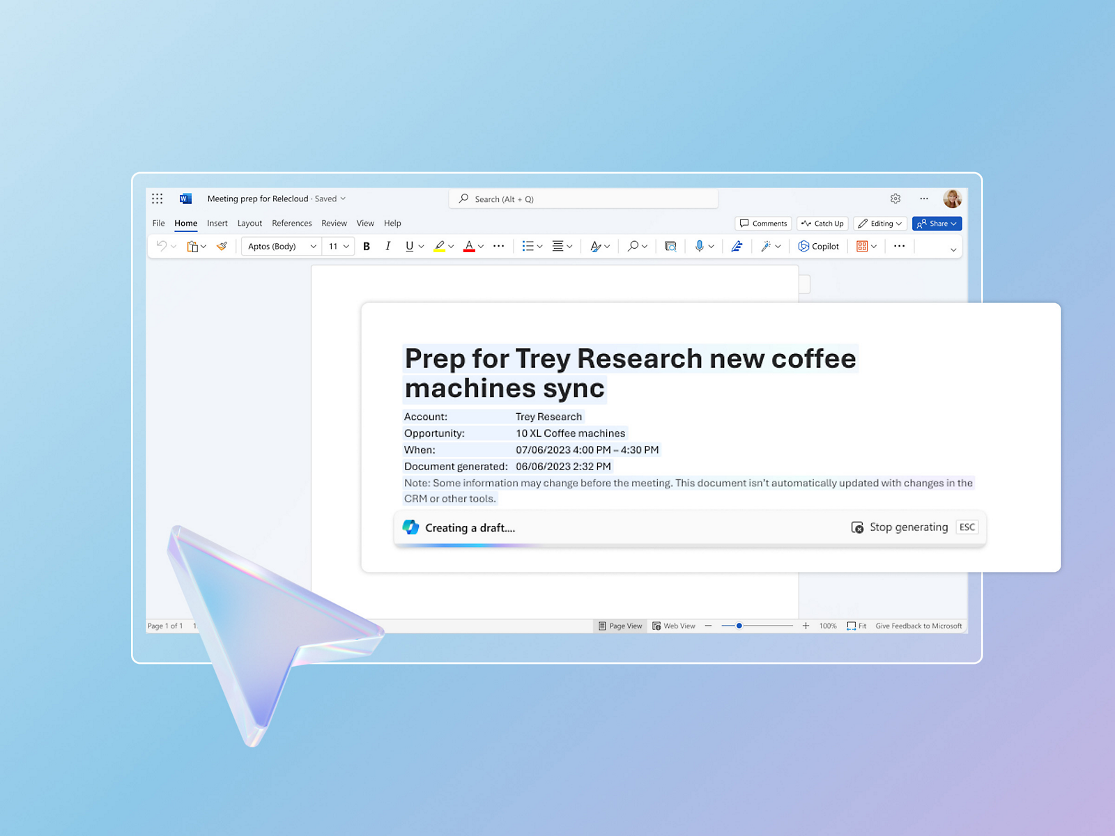 Een schermopname van een scherm met een bericht met de tekst 'voorbereidingen voor onderzoek nieuwe koffiemachines synchroniseren'.