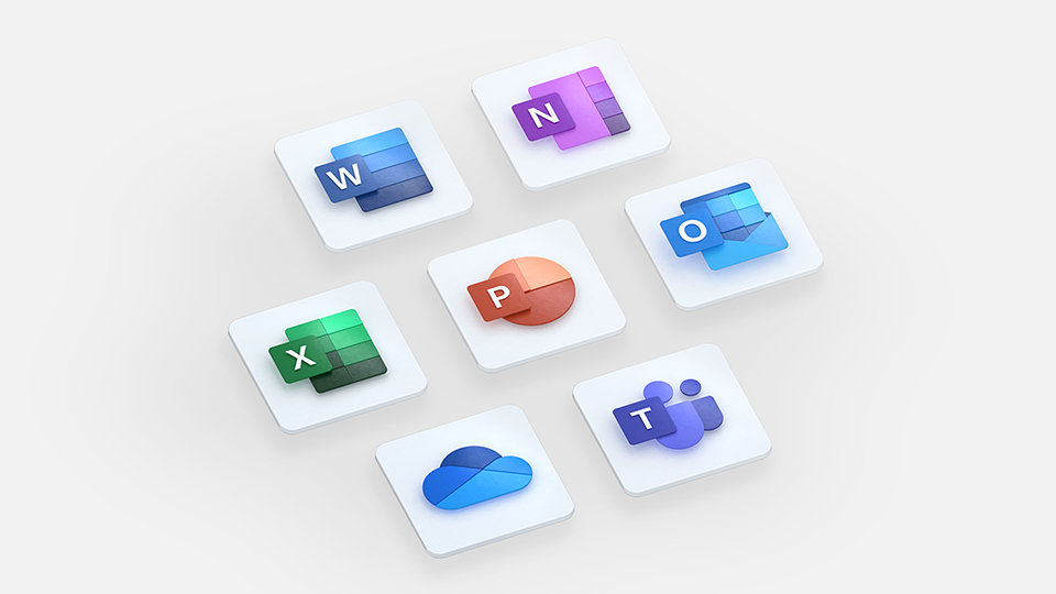 The apps included in a Microsoft 365 subscription: Word, OneNote, Excel, PowerPoint, Outlook, OneDrive, and Microsoft Teams. 