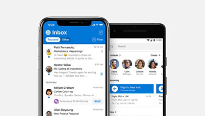 Телефон с iOS и телефон с Android с приложението Outlook, показано на екрана