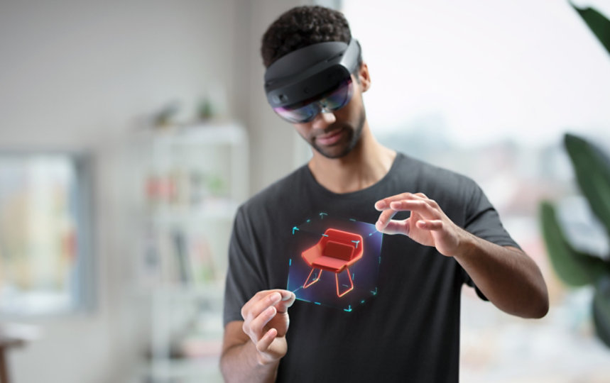 A person using HoloLens 2 Development Edition.