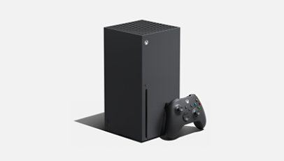 Left front angle of the Xbox Series X console and controller.