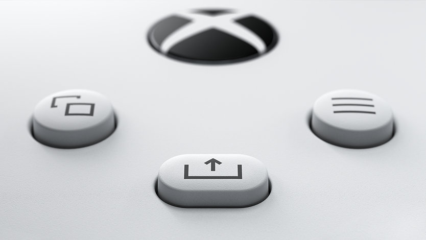 Close up of Share button on Xbox wireless controller.