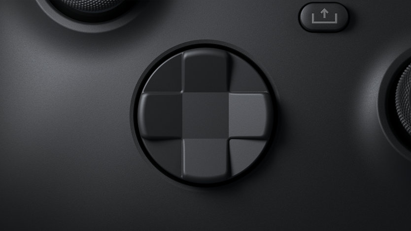 Xbox ワイヤレス コントローラーの方向パッドの正面斜め図。