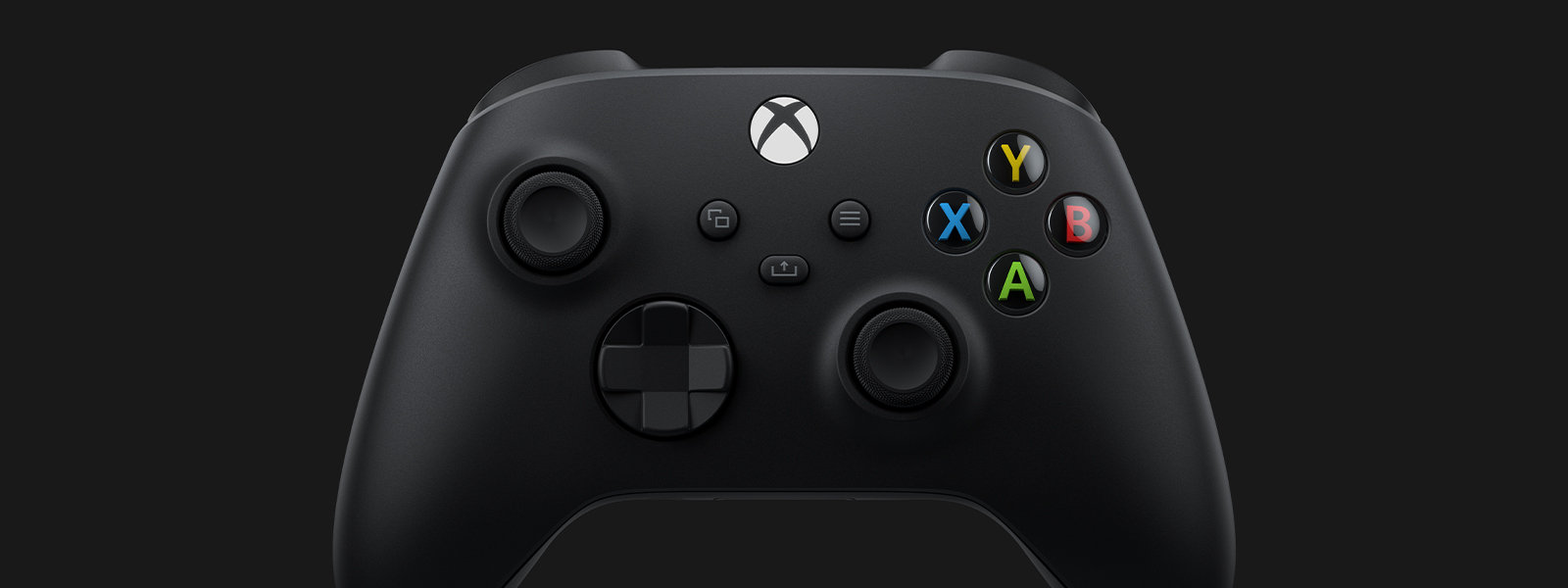 Xbox ワイヤレス コントローラー (カーボン ブラック) の正面斜め図
