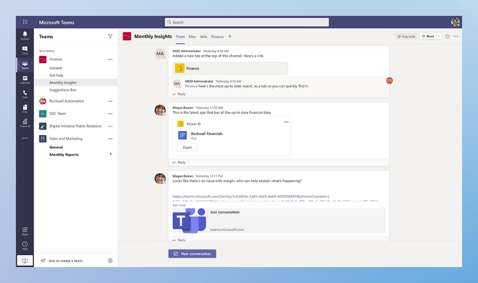 Een schermopname van een Microsoft Teams-chat