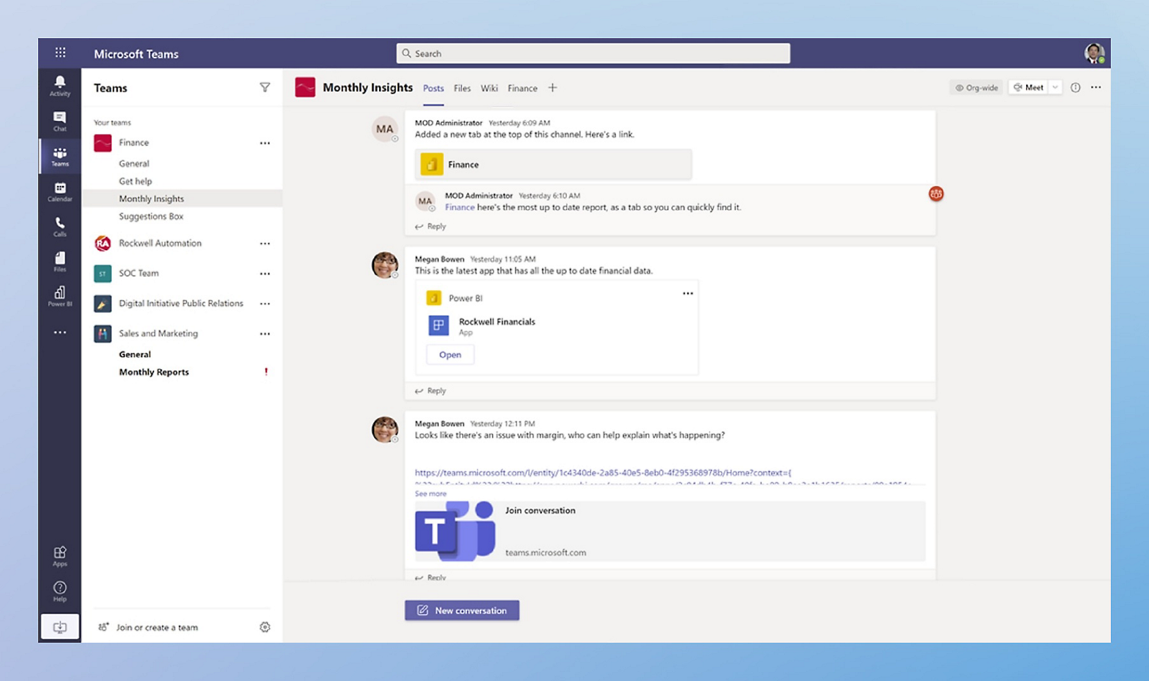 Снимок экрана чата Microsoft Teams