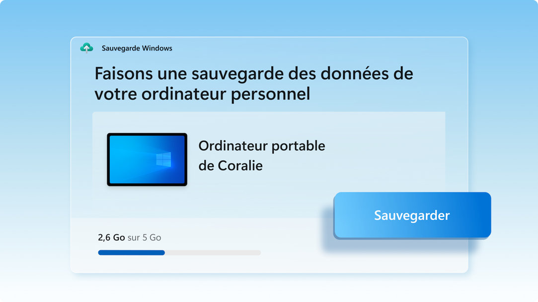 Écran de Sauvegarde Windows présentant l’état d’une sauvegarde