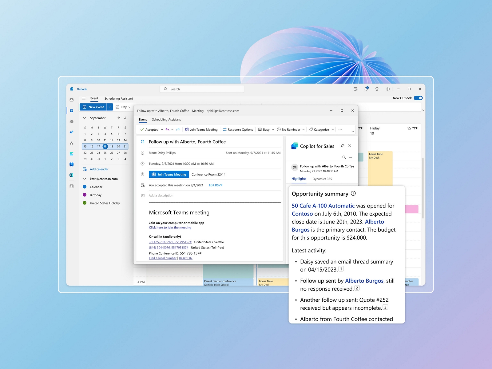 Microsoft outlook calendar on a computer screen.