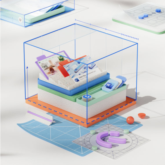 Graphic depicting computer interface elements, including applications and files