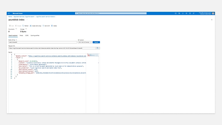 Una cadena de consulta que se busca mediante el explorador de búsqueda en Azure 