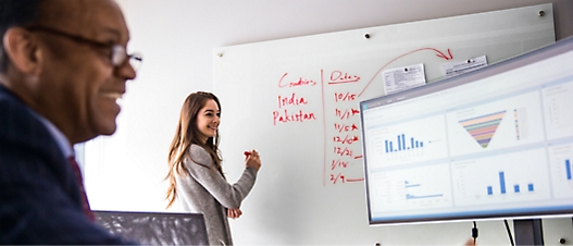 A girl writing on a whiteboard