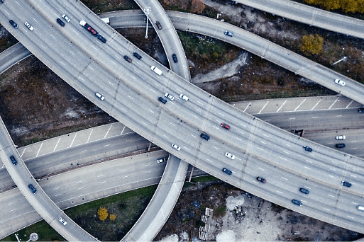 Cars on multiple flyovers