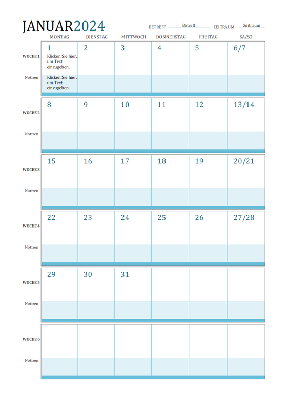 Unterrichtsplankalender blue modern simple