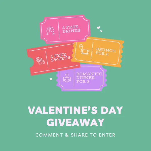 Valentine's Day giveaway Green bright, playful, tickets, retro, shape, overlapping