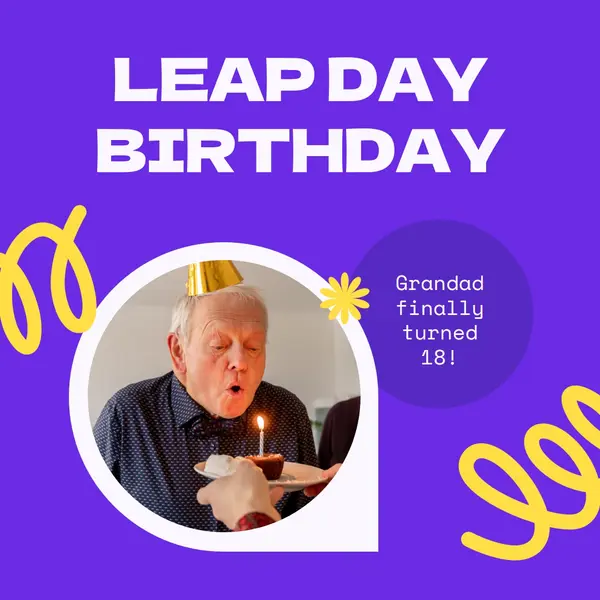 Leap Day Birthday Blue bold, playful, block, circle, photo, squiggle