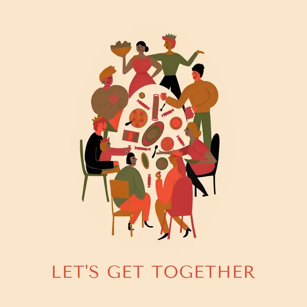 Let's get together Brown Bright, Fun, Illustration