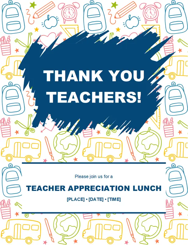 Teacher appreciation flyer blue whimsical line