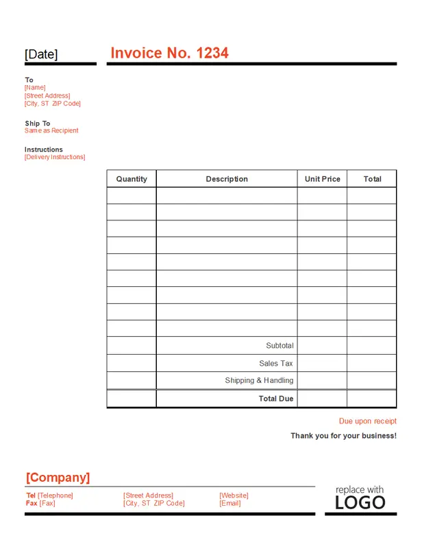 Business invoice (Basic) red modern-simple