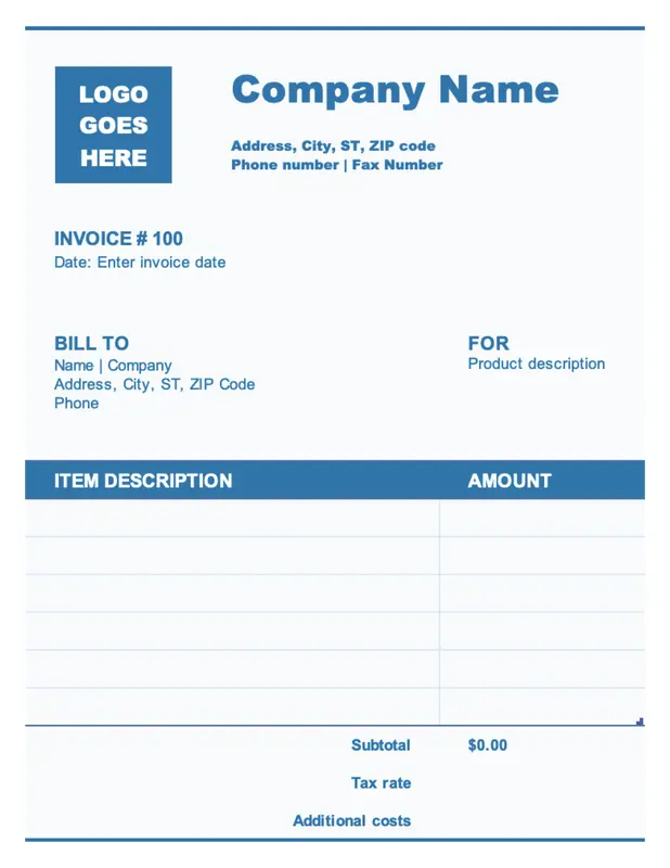 Basic business invoice blue modern simple