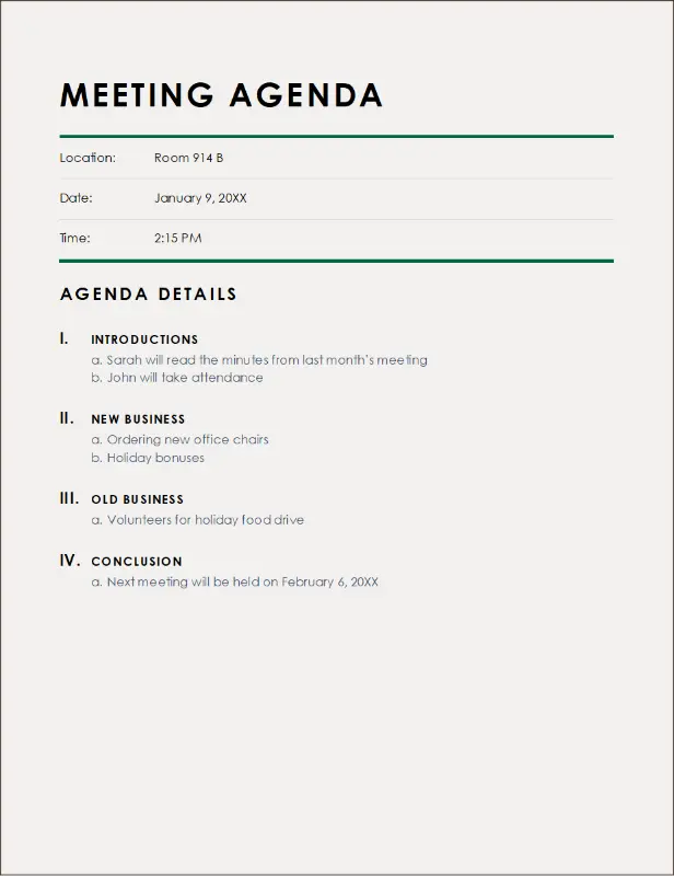 Classic meeting agenda gray modern simple