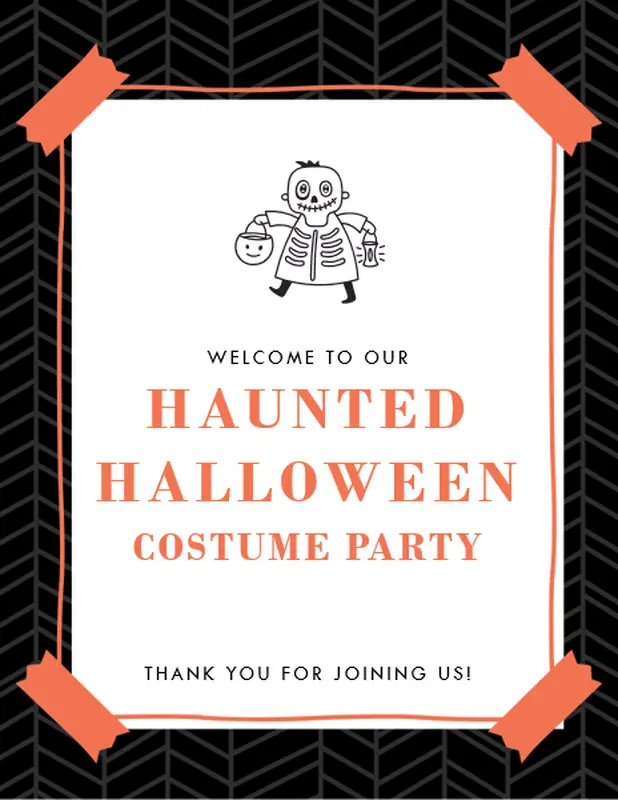 Skeleton Halloween party printables black whimsical line