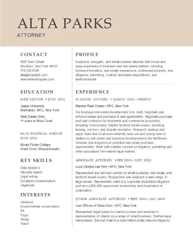 Attorney resume green modern-simple