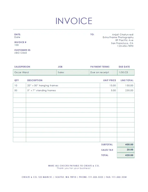 Service invoice (simple lines design document) green modern simple