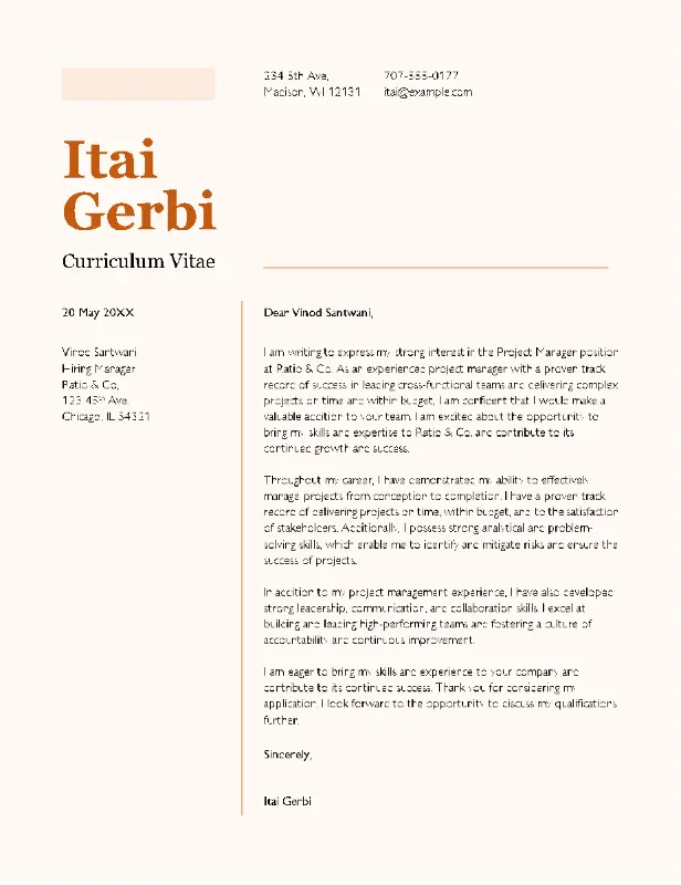 CV Cover letter orange modern color block