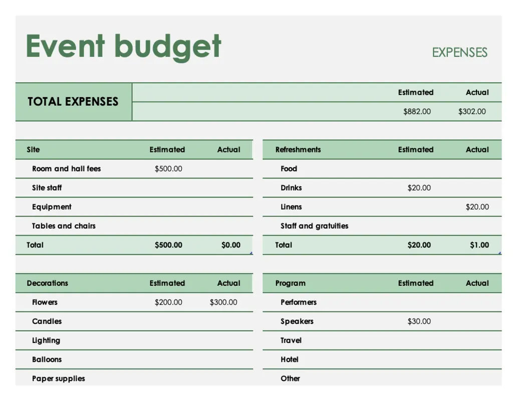 Event budget blue modern-simple