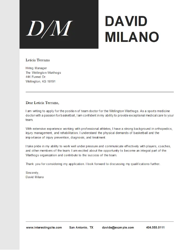 Modern initials cover letter modern bold