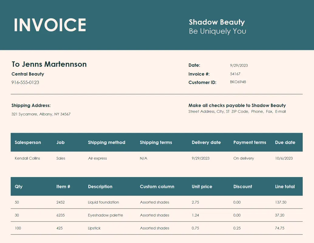 Sales invoice (simple design) blue modern-simple