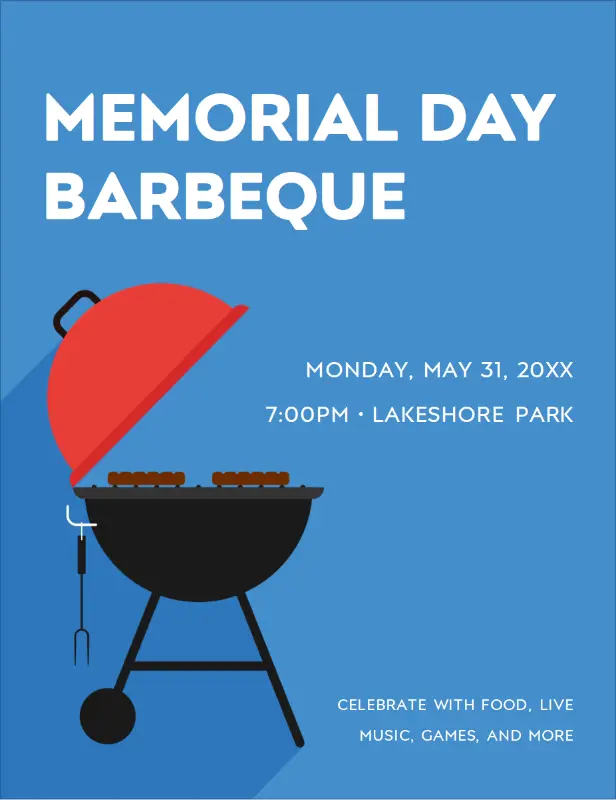 Memorial Day BBQ flyer blue modern-simple