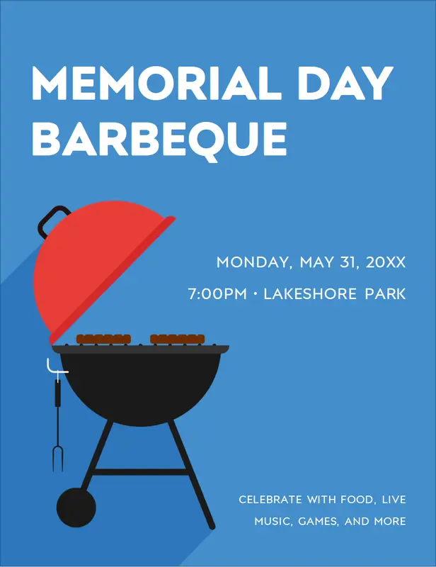 Memorial Day BBQ flyer blue modern-simple