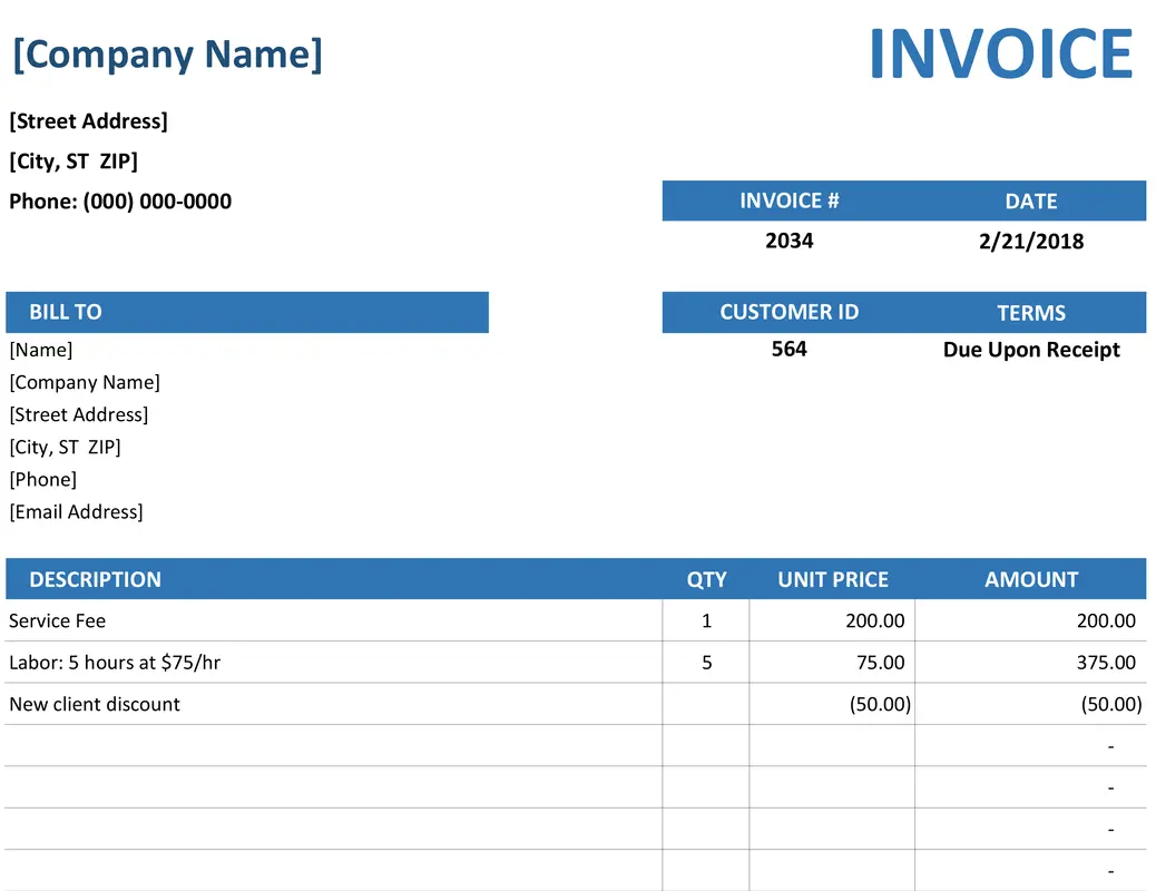 Simple service invoice blue modern simple