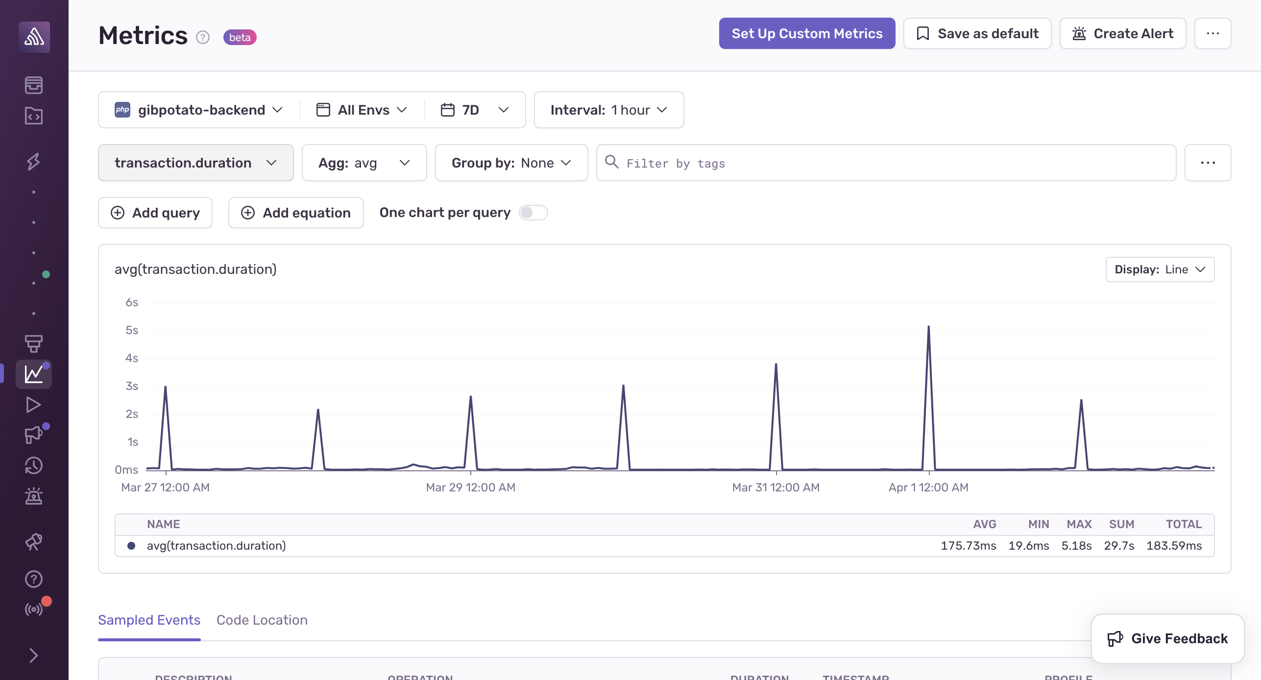 Use these dropdowns as a query editor for your metrics. Here, let's choose a different metric to visualize.