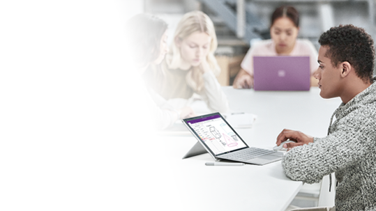 A student using a custom OneNote add-in on a Surface laptop