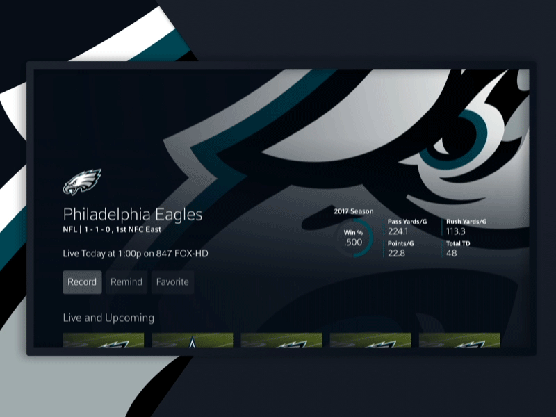 X1 Sports Teams comcast dark design tv ui ux x1 xfinity