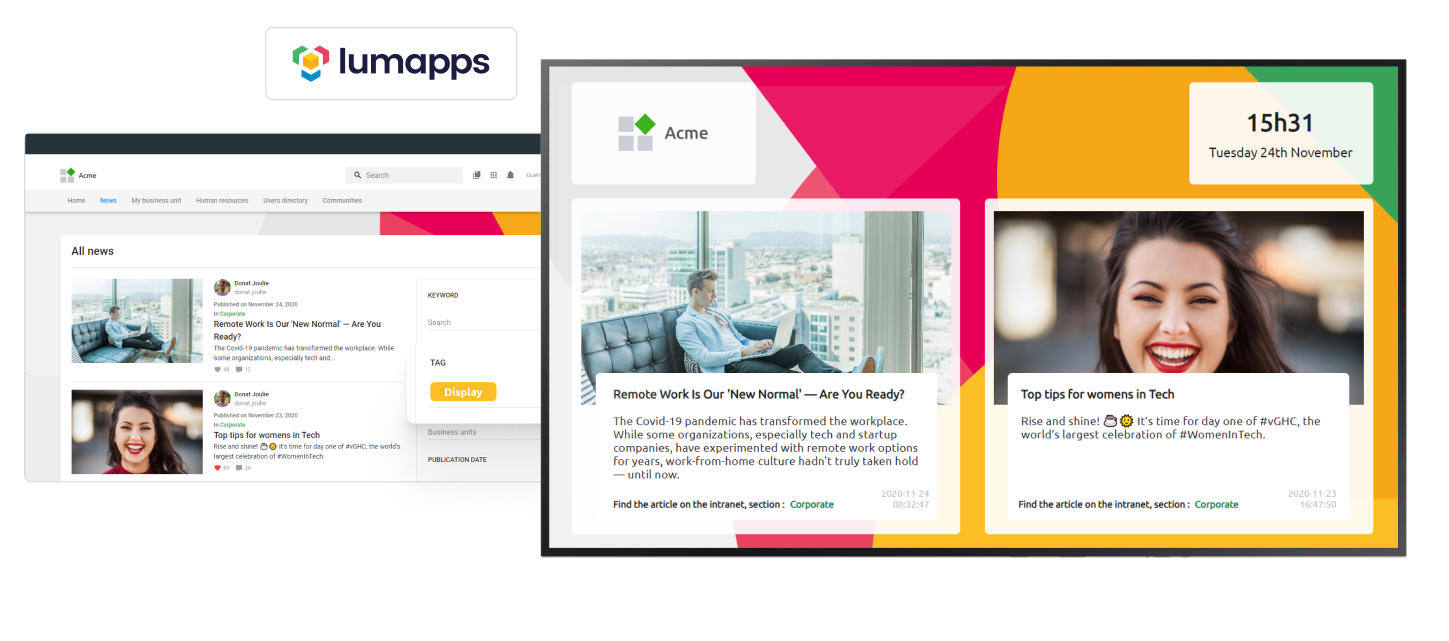 LumApps is a distributor of Comeen Play digital signage for workplaces