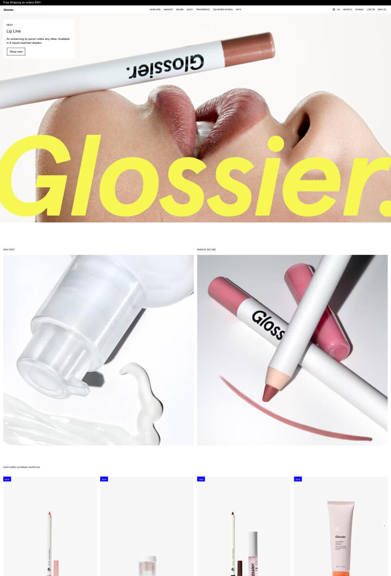 美容品を販売しているGlossierのウェブサイト