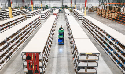 Warehouse organized with products on shelves