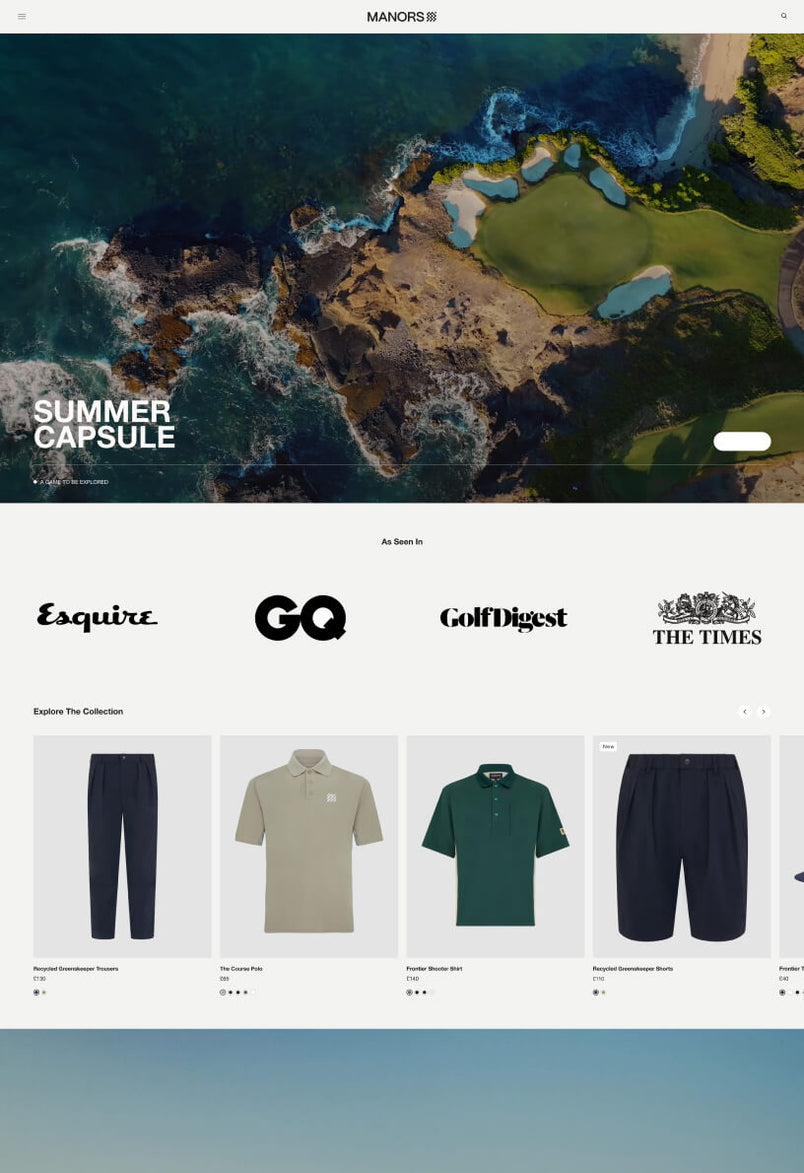 ゴルフ用品を販売しているManorsのウェブサイト