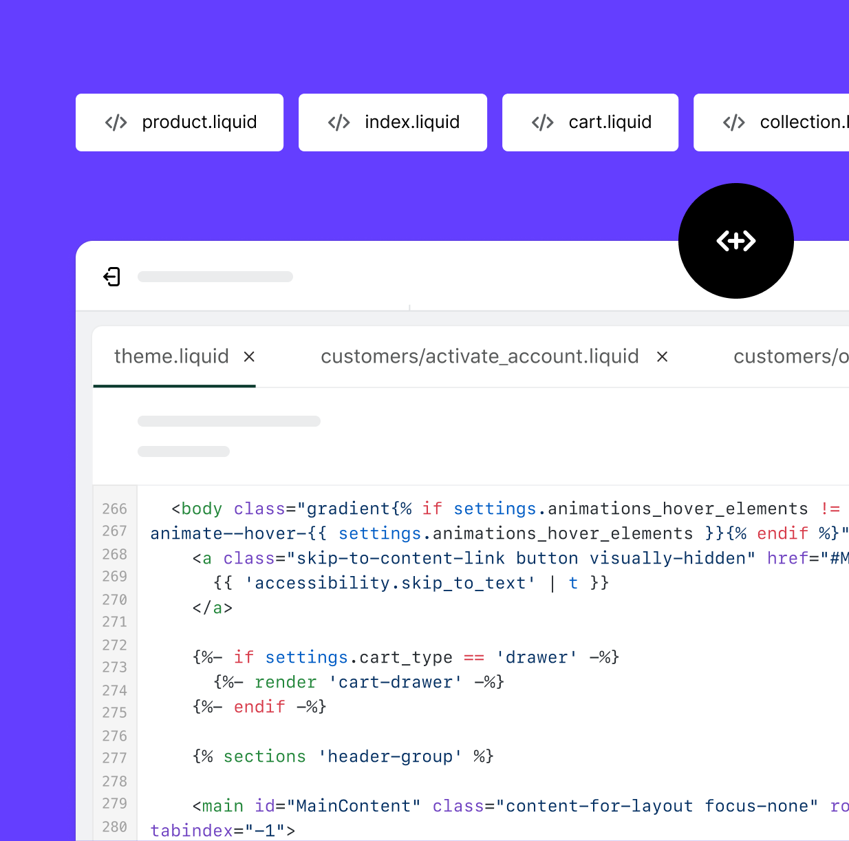 Éditeur de thème Shopify, comprenant le code theme.liquid