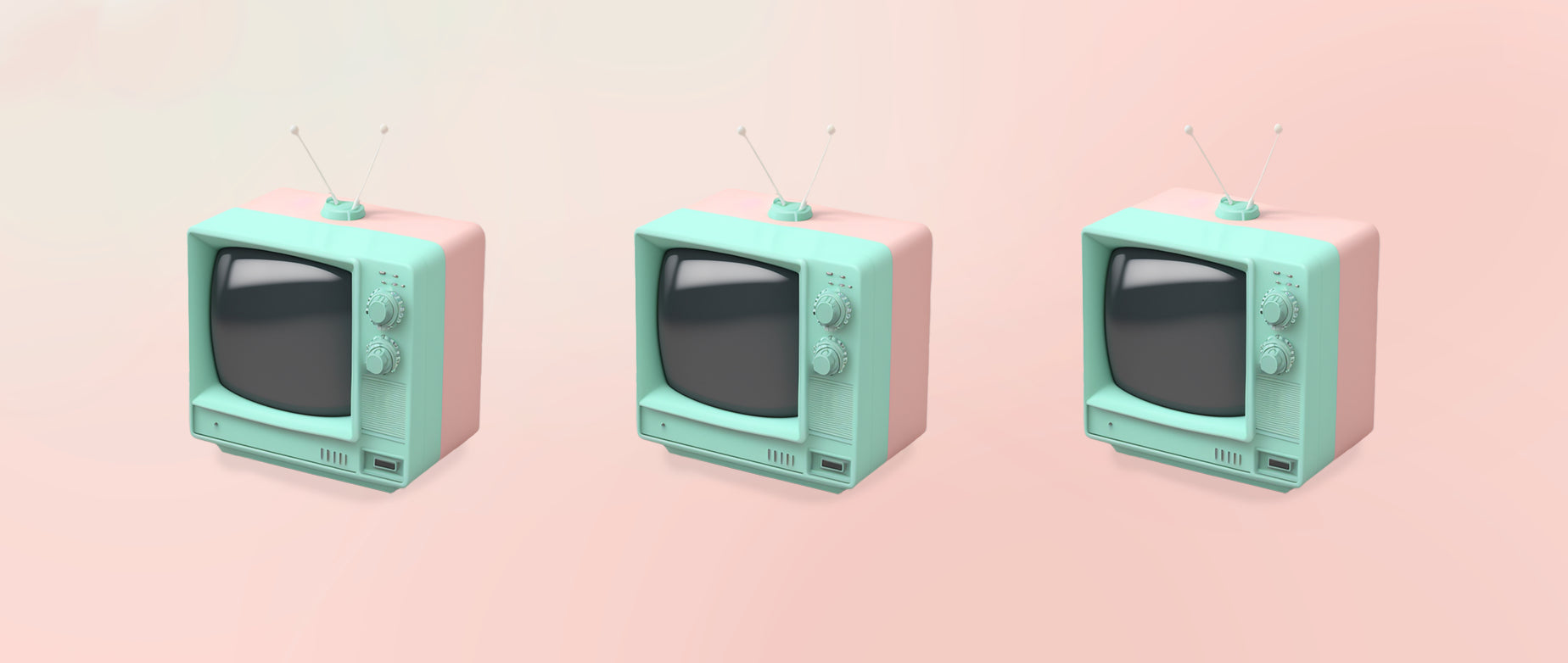 Graphic of three retro televisions in front of a pink background