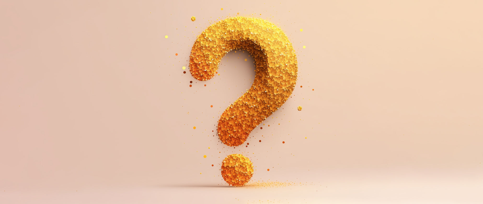 a question mark made up of paint dots on beige background