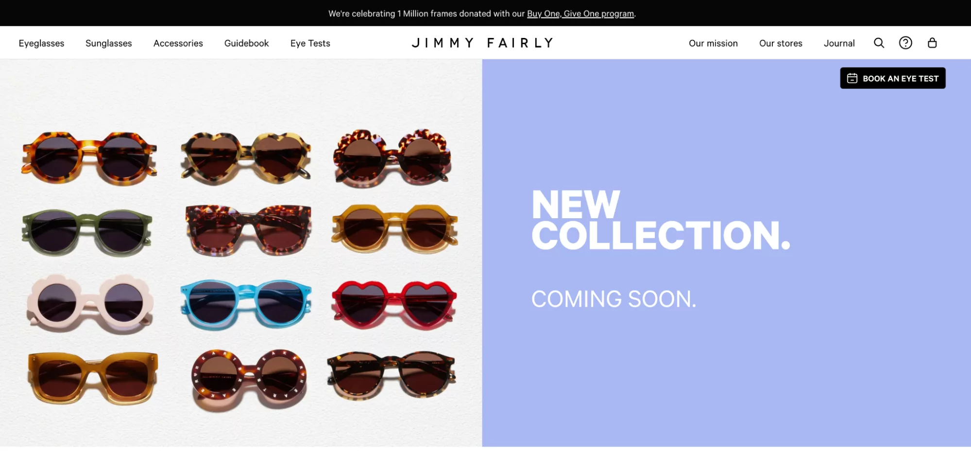 Jimmy Fairly Coming Soon page with examples of their upcoming sunglasses collection