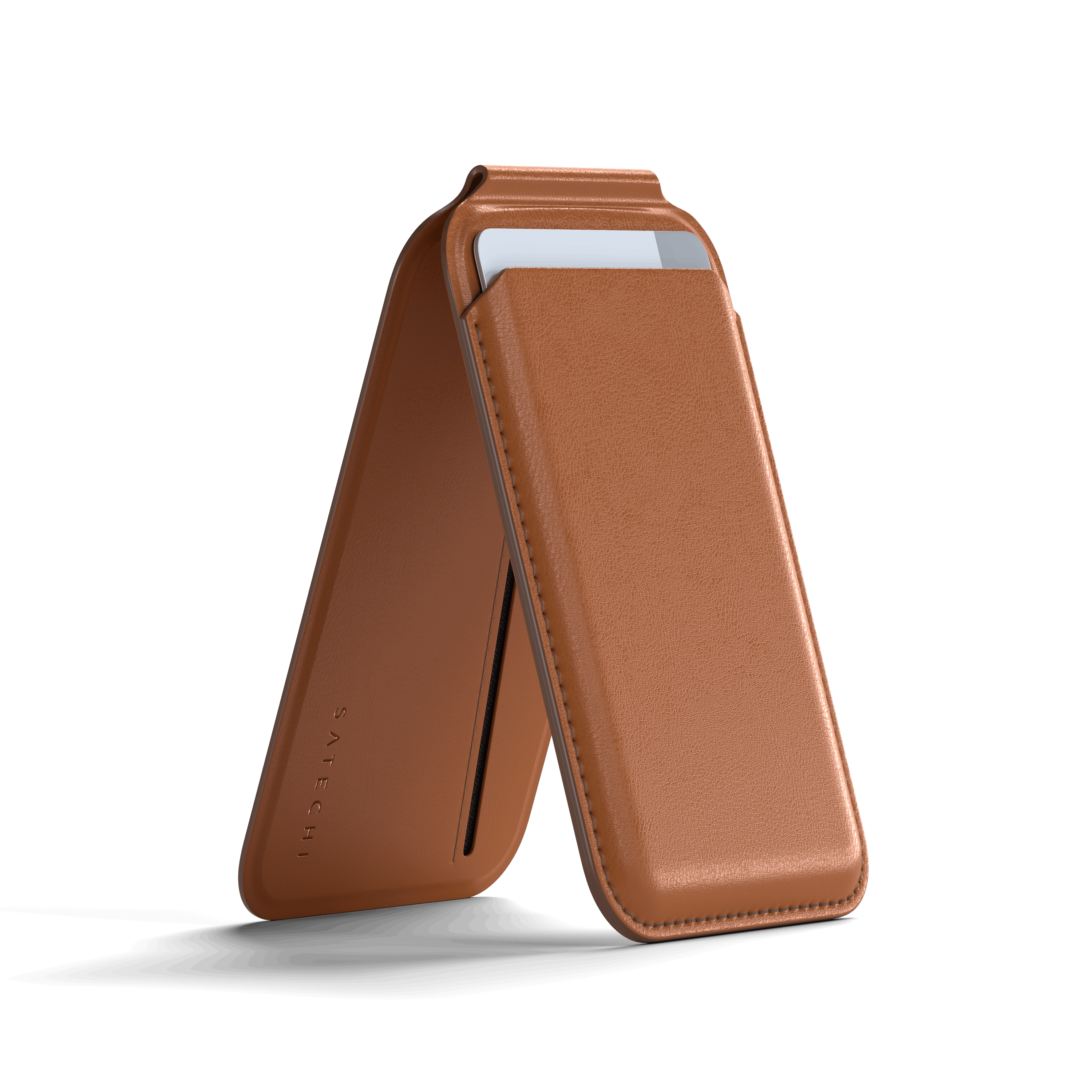 Vegan-Leather Magnetic Wallet Stand Satechi Brown