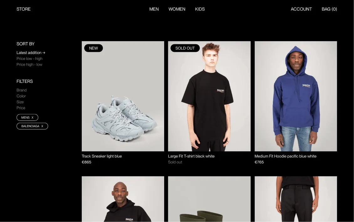 fashion ecommerce store with grid of images