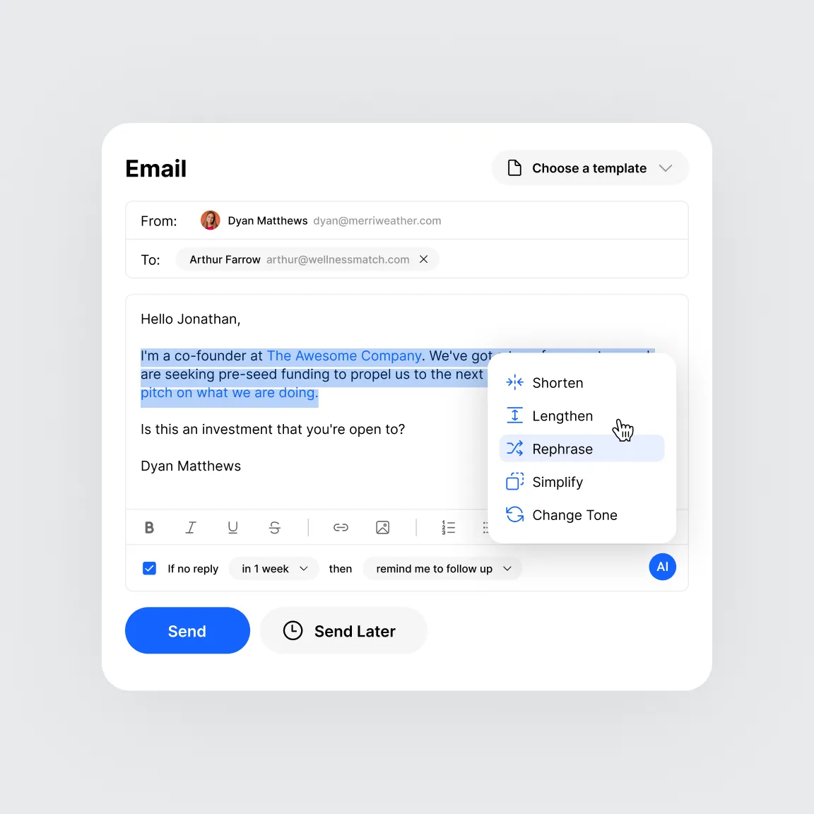 close crm email rewrite assistant