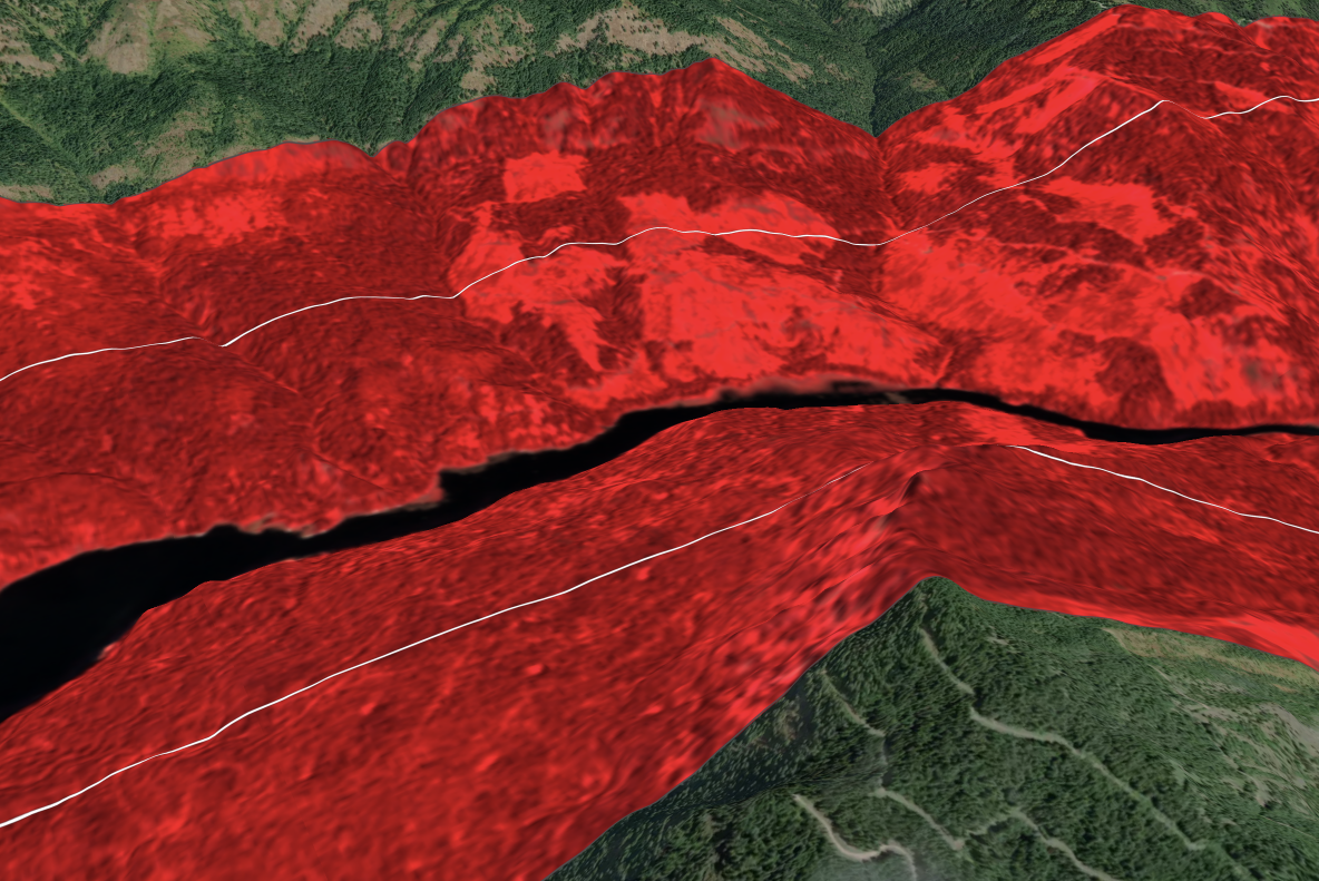 A screenshot of the Lens application with a falsecolor layer selected for the Dworshak Basin.